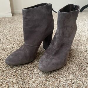 J. Crew Adele Heeled Ankle Boot Suede Leather Size 6 Italian Gray Slouchy Boots